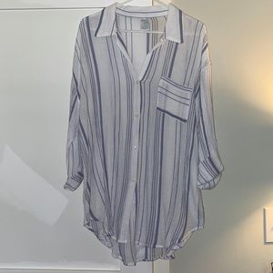 New Kona Sol Target Long Sleeve Striped Cover Up Button Down Shirt Dress S Small